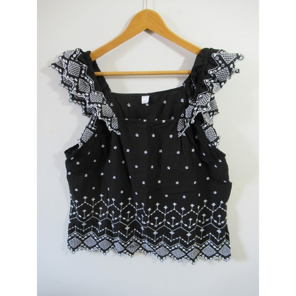 Old Navy Tops - Old Navy Embroidered Top Women Large Black Ruffle Sleeveless Boho